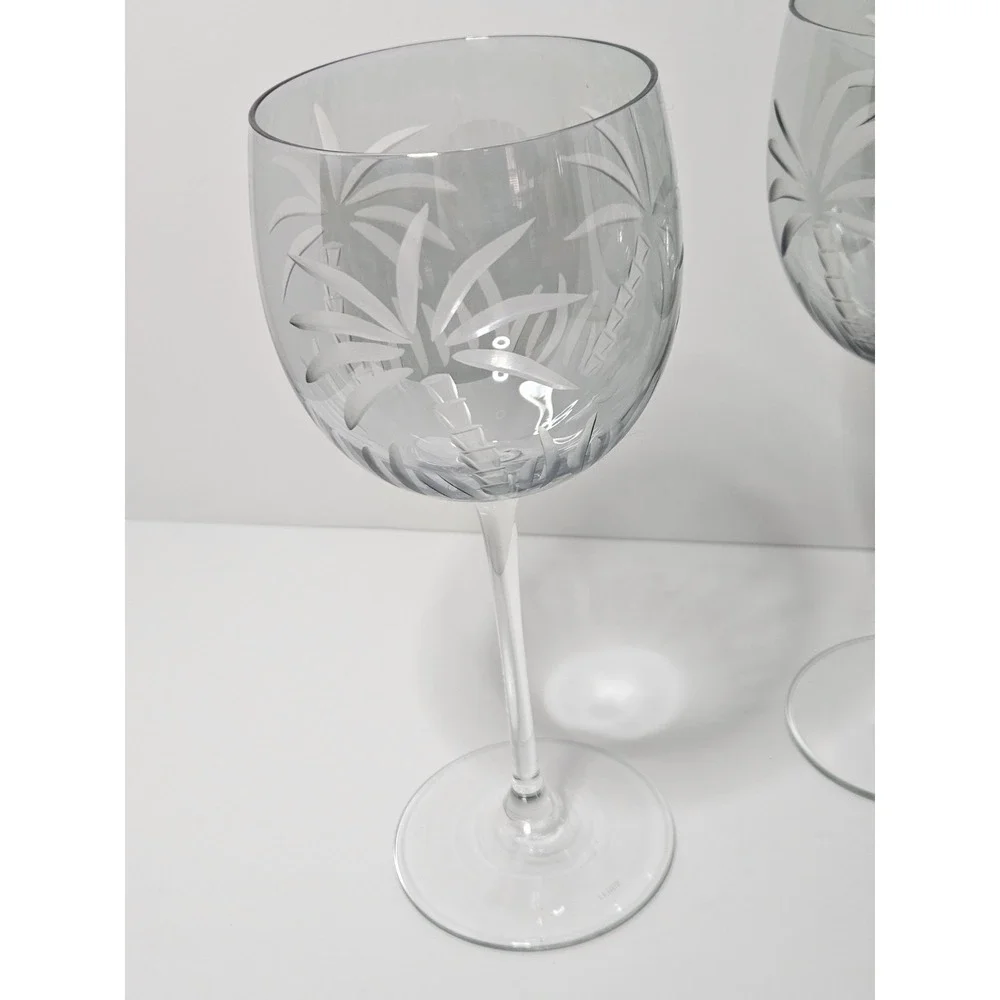 Vintage Lenox British Colonial Scenic Palm Crystal Green Wine Glasses Set Of 3